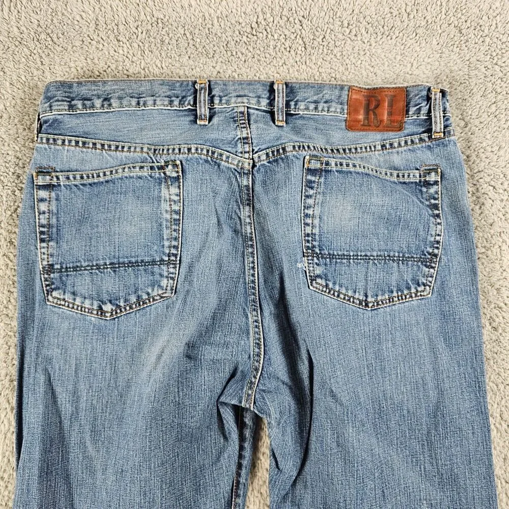 Ralph Lauren Jeans Mens 38x33 Blue Thompson Relaxed Loose Straight Distressed